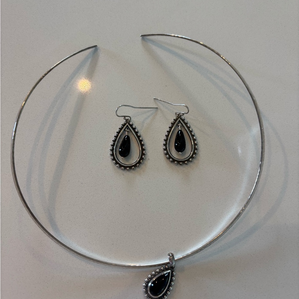 James Avery Silver and Black Teardrop Necklace and earrings